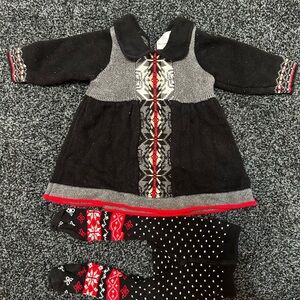 Black and Gray Knit Baby Dress with Tights